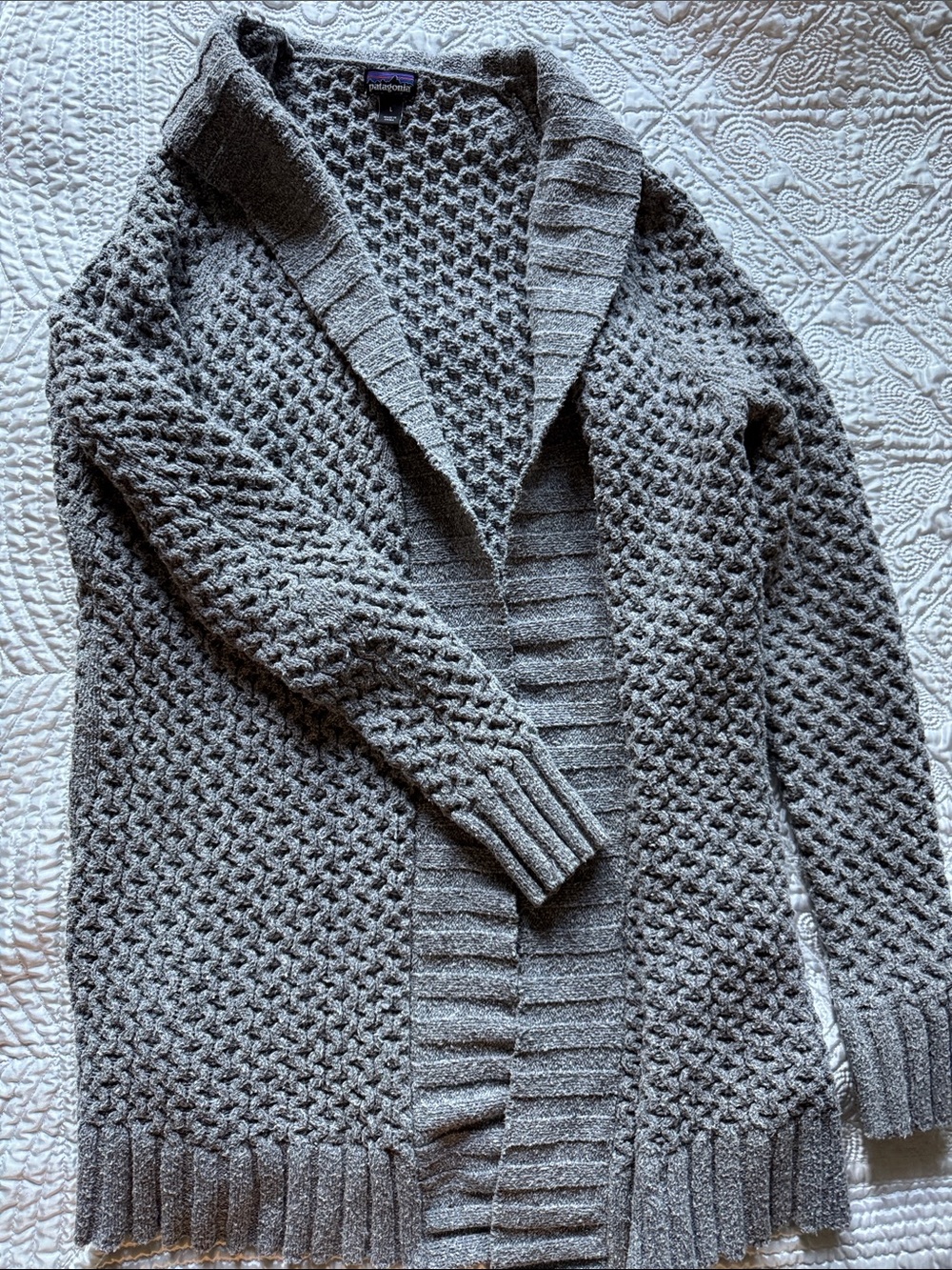 Patagonia Heather Gray Chunky Open-Front Knit Cardigan